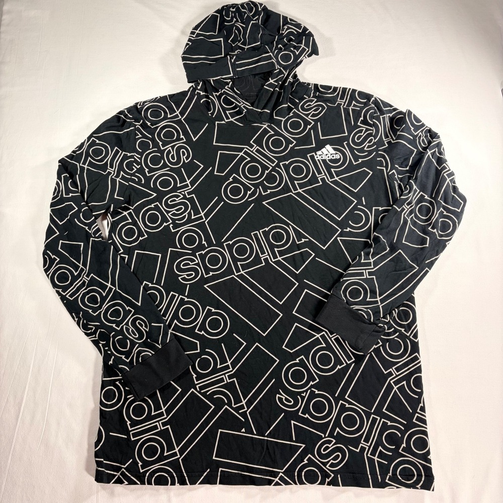 adidas Youth XL 18/20 Hoodie Black All Over Print Geometric Logo Graphic T-Shirt